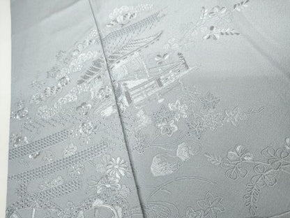 平和屋着物●総刺繍　中国三大刺繍　スワトウ刺繍　汕頭刺繍　無地絵羽訪問着　松竹梅風景文　淡藤色地　正絹　逸品　AABJ3825cs