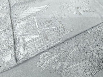 平和屋着物●総刺繍　中国三大刺繍　スワトウ刺繍　汕頭刺繍　無地絵羽訪問着　松竹梅風景文　淡藤色地　正絹　逸品　AABJ3825cs