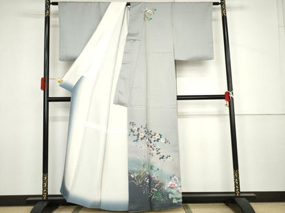 平和屋着物●訪問着　手描き　枝花文　暈し染め　正絹　逸品　AABJ3828cs