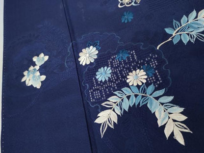 平和屋着物●中国三大刺繍　汕頭刺繍　スワトウ刺繍　訪問着　雪輪草花文　銀糸　正絹　逸品　AABJ3829cs