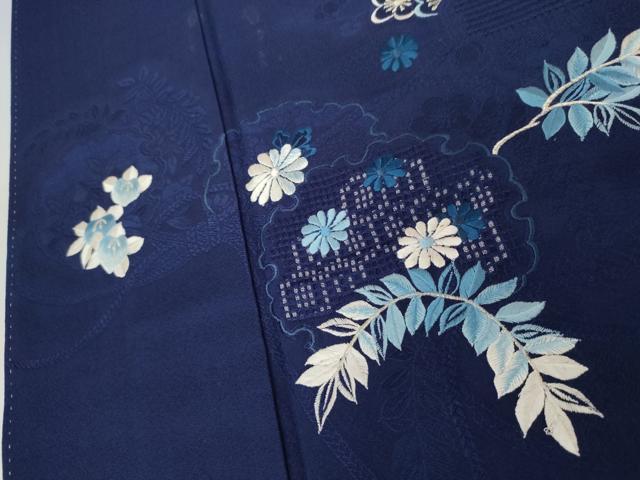 平和屋着物●中国三大刺繍　汕頭刺繍　スワトウ刺繍　訪問着　雪輪草花文　銀糸　正絹　逸品　AABJ3829cs