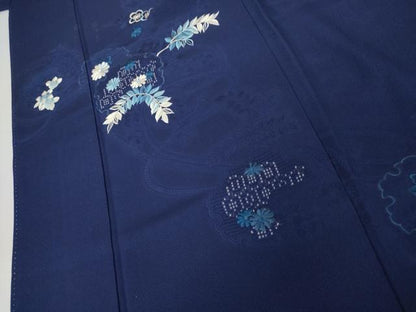平和屋着物●中国三大刺繍　汕頭刺繍　スワトウ刺繍　訪問着　雪輪草花文　銀糸　正絹　逸品　AABJ3829cs