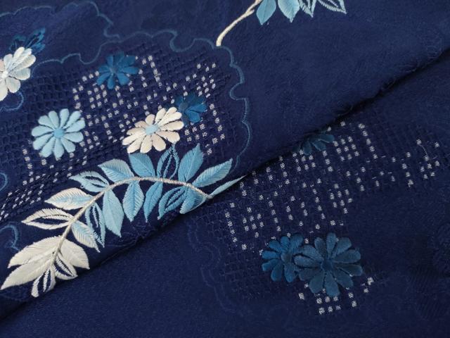 平和屋着物●中国三大刺繍　汕頭刺繍　スワトウ刺繍　訪問着　雪輪草花文　銀糸　正絹　逸品　AABJ3829cs