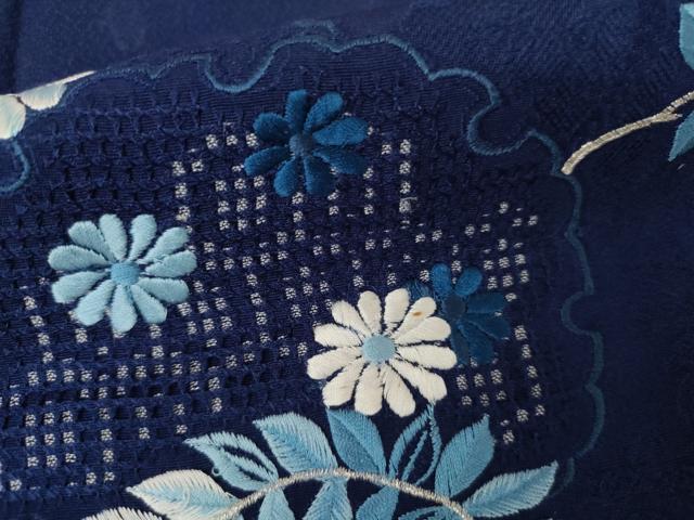 平和屋着物●中国三大刺繍　汕頭刺繍　スワトウ刺繍　訪問着　雪輪草花文　銀糸　正絹　逸品　AABJ3829cs