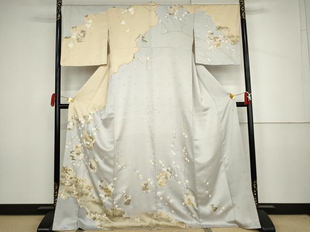 平和屋着物●訪問着　駒刺繍　色紙重ね枝梅文　金彩　正絹　逸品　AABJ3832cs
