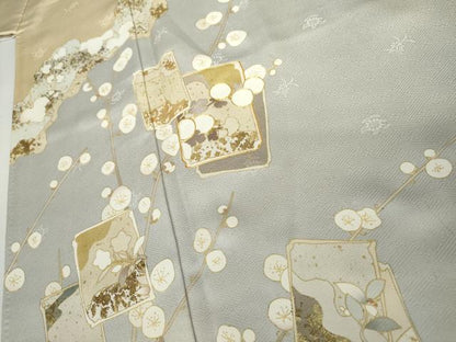 平和屋着物●訪問着　駒刺繍　色紙重ね枝梅文　金彩　正絹　逸品　AABJ3832cs
