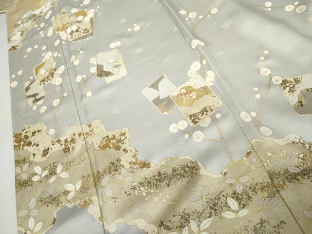平和屋着物●訪問着　駒刺繍　色紙重ね枝梅文　金彩　正絹　逸品　AABJ3832cs