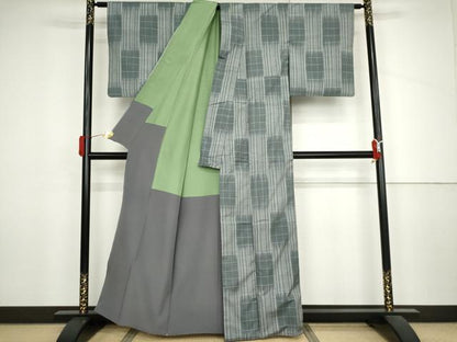 平和屋着物●上質な紬　格子　正絹　逸品　AABJ3833cs