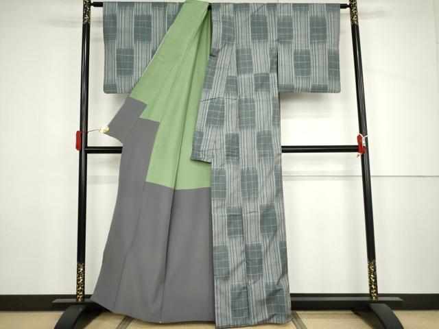 平和屋着物●上質な紬　格子　正絹　逸品　AABJ3833cs