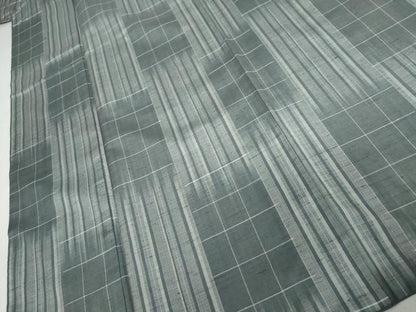 平和屋着物●上質な紬　格子　正絹　逸品　AABJ3833cs
