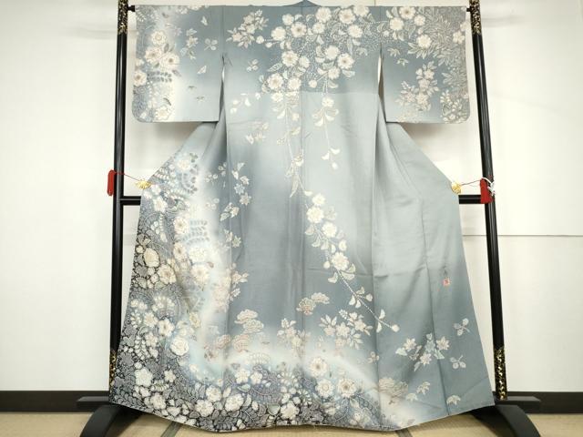 平和屋着物●吉乃一廉　幻の辻が花　訪問着　辻が花　暈し染め　銀通し地　正絹　逸品　AABJ3836cs