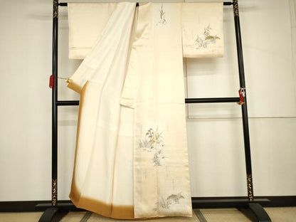 平和屋着物●訪問着　鶴　風景文　暈し染め　正絹　逸品　AABJ3838cs
