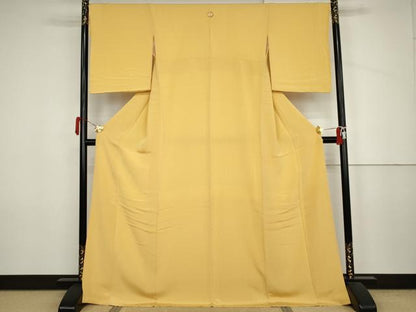 平和屋着物●上質な色無地　花葉色　鬼しぼ縮緬　正絹　逸品　AABJ3839cs