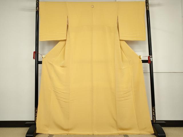 平和屋着物●上質な色無地　花葉色　鬼しぼ縮緬　正絹　逸品　AABJ3839cs