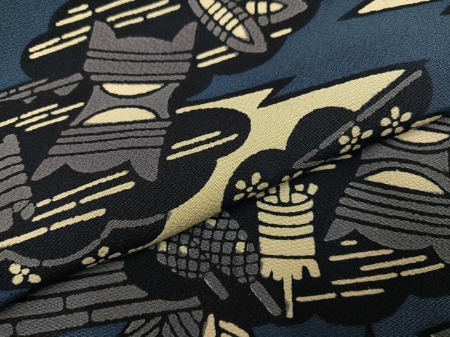 平和屋着物●上質な小紋　藍　型染め　花蝶文　正絹　逸品　AABJ3841ph