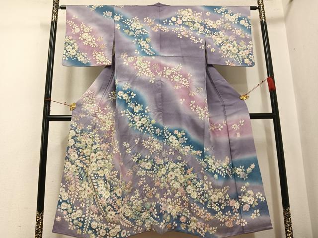 平和屋着物●越後十日町の一流染匠　桐屋・翠山工房　徳永憲峯　訪問着　辻が花　絞り　暈し染め　金彩　銀通し地　正絹　逸品　AABJ3842ph