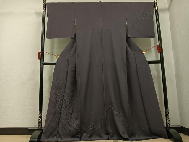 平和屋着物●訪問着　総刺繍　枝垂れ花文　紫鼠色　金糸　ますいわ屋扱い　正絹　逸品　AABJ3844ph