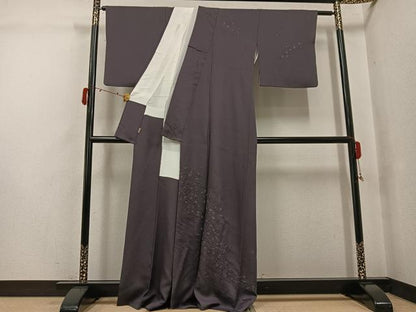平和屋着物●訪問着　総刺繍　枝垂れ花文　紫鼠色　金糸　ますいわ屋扱い　正絹　逸品　AABJ3844ph