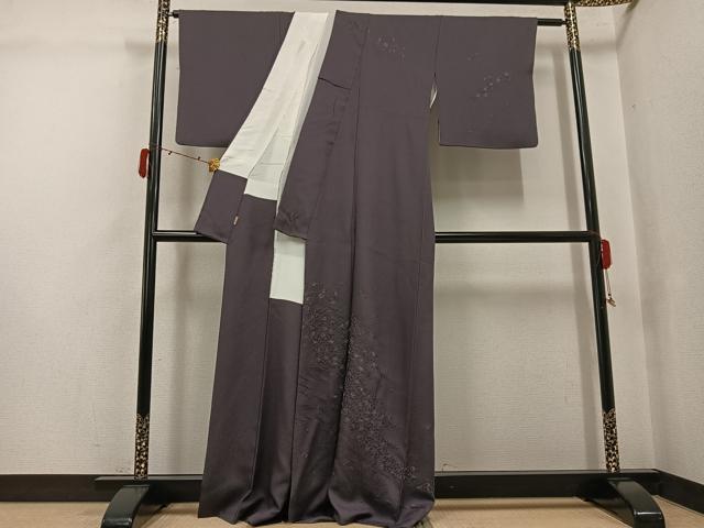 平和屋着物●訪問着　総刺繍　枝垂れ花文　紫鼠色　金糸　ますいわ屋扱い　正絹　逸品　AABJ3844ph