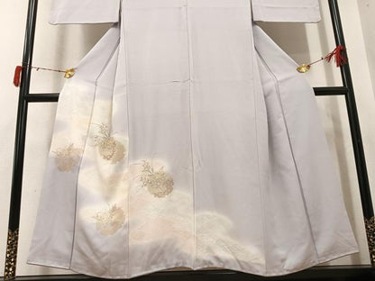 平和屋着物●訪問着　中国三大刺繍　汕頭刺繍　スワトウ刺繍　雪輪草花文　暈し染め　銀糸　正絹　逸品　AABJ3847ph