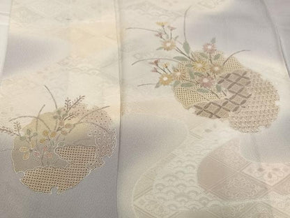 平和屋着物●訪問着　中国三大刺繍　汕頭刺繍　スワトウ刺繍　雪輪草花文　暈し染め　銀糸　正絹　逸品　AABJ3847ph