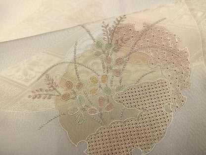 平和屋着物●訪問着　中国三大刺繍　汕頭刺繍　スワトウ刺繍　雪輪草花文　暈し染め　銀糸　正絹　逸品　AABJ3847ph