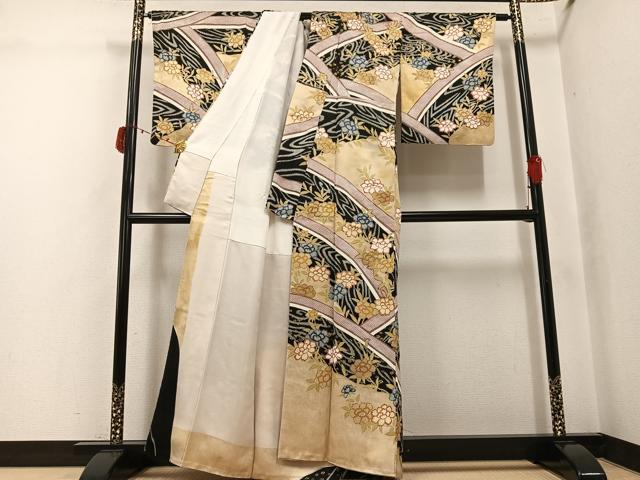 平和屋着物●訪問着　草花文　金彩　正絹　逸品　AABJ3850ph