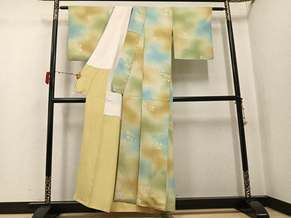 平和屋着物●上質な小紋　地紋起こし　舞葉文　暈し染め　正絹　逸品　AABJ3854ph