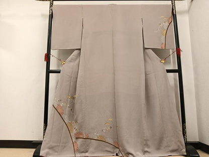 平和屋着物●訪問着　駒刺繍　草花文　金糸　鬼しぼ縮緬　正絹　逸品　AABJ3855ph