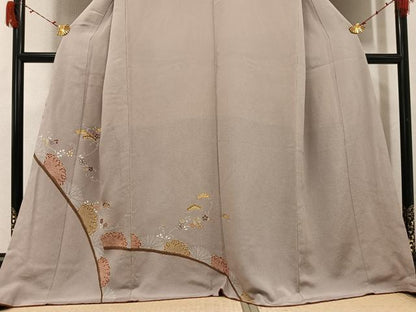 平和屋着物●訪問着　駒刺繍　草花文　金糸　鬼しぼ縮緬　正絹　逸品　AABJ3855ph