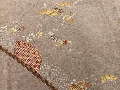 平和屋着物●訪問着　駒刺繍　草花文　金糸　鬼しぼ縮緬　正絹　逸品　AABJ3855ph
