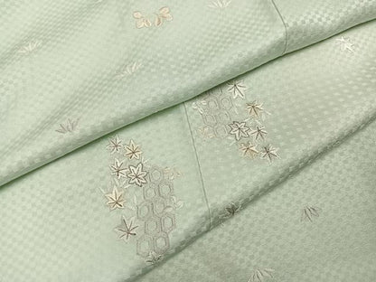 平和屋着物●上質な小紋　総刺繍　草花文　金糸　正絹　逸品　AABJ3856ph