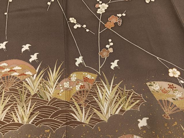 平和屋着物●訪問着　駒刺繍　扇面草花文　暈し染め　金彩　正絹　逸品　AABJ3858ph
