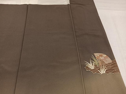 平和屋着物●訪問着　駒刺繍　扇面草花文　暈し染め　金彩　正絹　逸品　AABJ3858ph