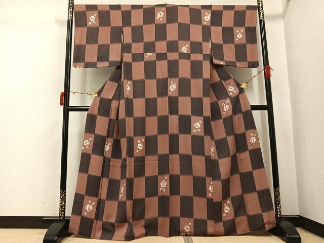 平和屋着物●上質な小紋　絞り　市松花文　正絹　逸品　AABJ3860ph