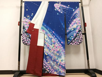 平和屋着物●豪華振袖　舞花文　暈し染め　銀通し地　正絹　逸品　AABJ3861ph