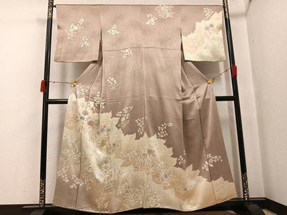 平和屋着物●創業460年・千總　訪問着　駒刺繍　草花文　金彩　正絹　逸品　AABJ3862ph