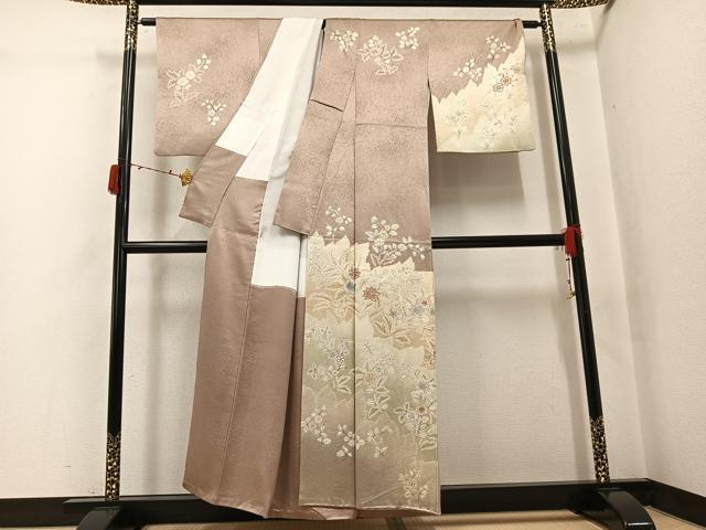 平和屋着物●創業460年・千總　訪問着　駒刺繍　草花文　金彩　正絹　逸品　AABJ3862ph