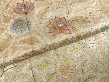 平和屋着物●創業460年・千總　訪問着　駒刺繍　草花文　金彩　正絹　逸品　AABJ3862ph