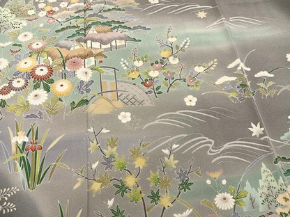 平和屋着物●訪問着　友禅　草花籬風景文　暈し染め　正絹　逸品　未使用　AABJ3863ph