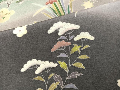 平和屋着物●訪問着　友禅　草花籬風景文　暈し染め　正絹　逸品　未使用　AABJ3863ph