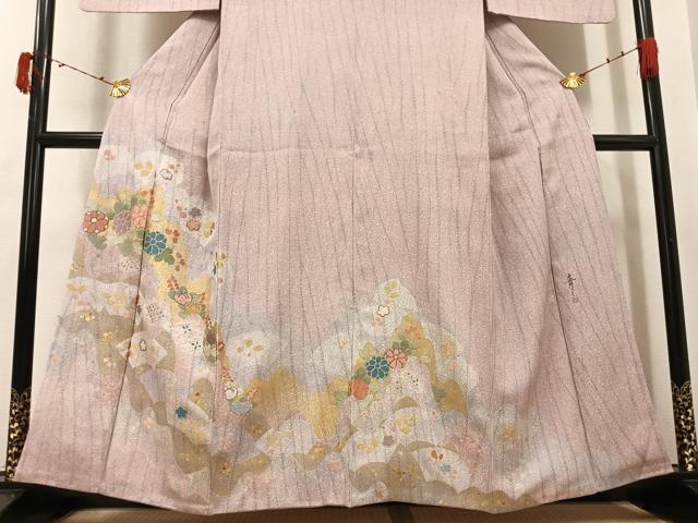 平和屋着物●京友禅の第一人者　松井青々　訪問着　中国三大刺繍　相良刺繍　花尽くし　金彩　正絹　逸品　AABJ3864ph