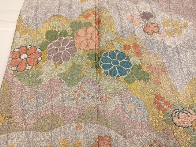 平和屋着物●京友禅の第一人者　松井青々　訪問着　中国三大刺繍　相良刺繍　花尽くし　金彩　正絹　逸品　AABJ3864ph