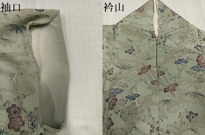 平和屋着物●上質な小紋　型染め　草花文　鬼しぼ縮緬　正絹　逸品　AABJ3865ph