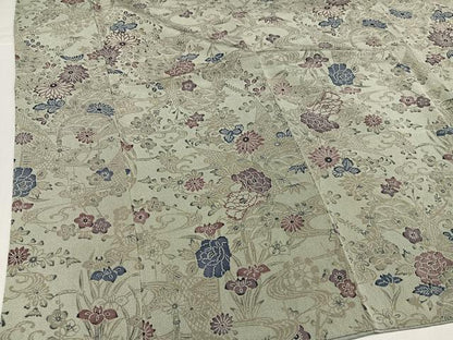 平和屋着物●上質な小紋　型染め　草花文　鬼しぼ縮緬　正絹　逸品　AABJ3865ph