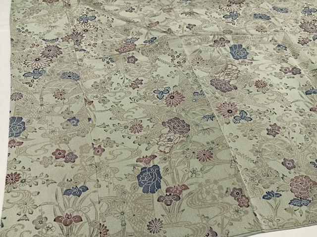 平和屋着物●上質な小紋　型染め　草花文　鬼しぼ縮緬　正絹　逸品　AABJ3865ph