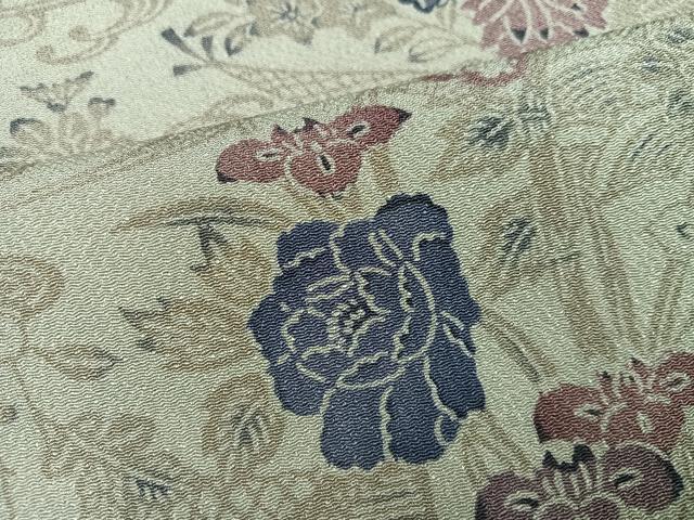 平和屋着物●上質な小紋　型染め　草花文　鬼しぼ縮緬　正絹　逸品　AABJ3865ph