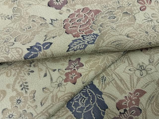 平和屋着物●上質な小紋　型染め　草花文　鬼しぼ縮緬　正絹　逸品　AABJ3865ph