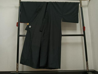 平和屋着物●男性　色無地　アンサンブル　黒色　洗える着物　AABJ3866ph