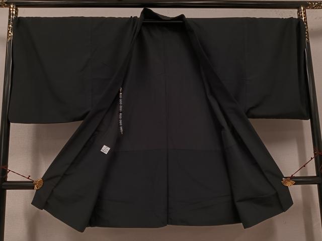 平和屋着物●男性　色無地　アンサンブル　黒色　洗える着物　AABJ3866ph